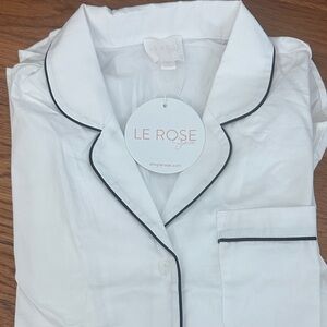 NWT Le Rose Women's White Pajama Button down